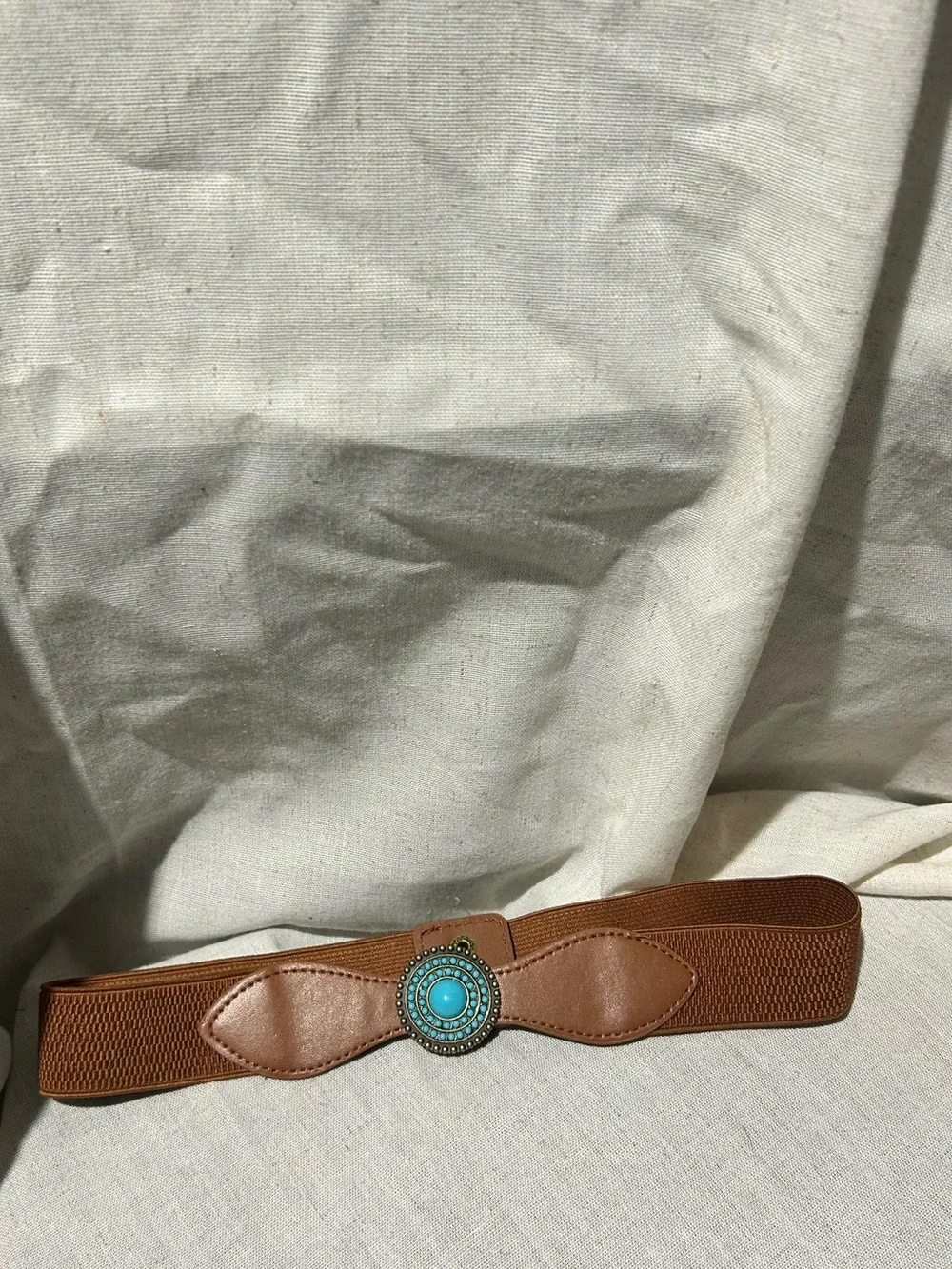 Brown Elastic Belt with Turquoise Accent size 10